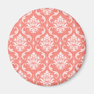 Coral Pink White Classic Damask Muster Magnet