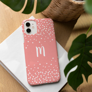Coral Pink & White Confetti Monogram iPhone 16 Hülle