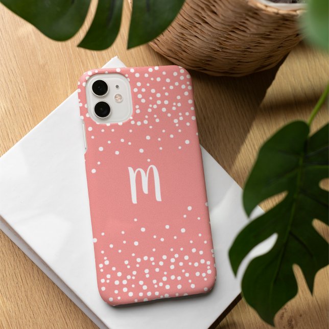 Coral Pink & White Confetti Monogram Case-Mate iPhone Hülle (Von Creator hochgeladen)