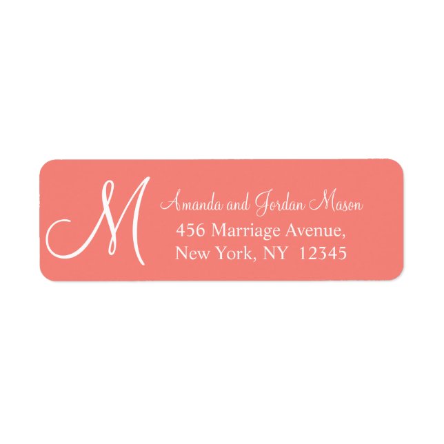 Coral Pink White Mit Monogramm Wedeladresse Label (Vorne)