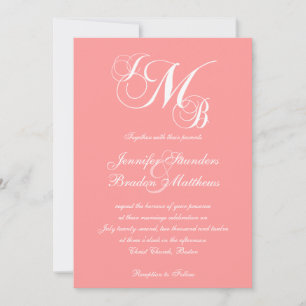 Coral Pink White Three Letter Wedding Invitations Einladung