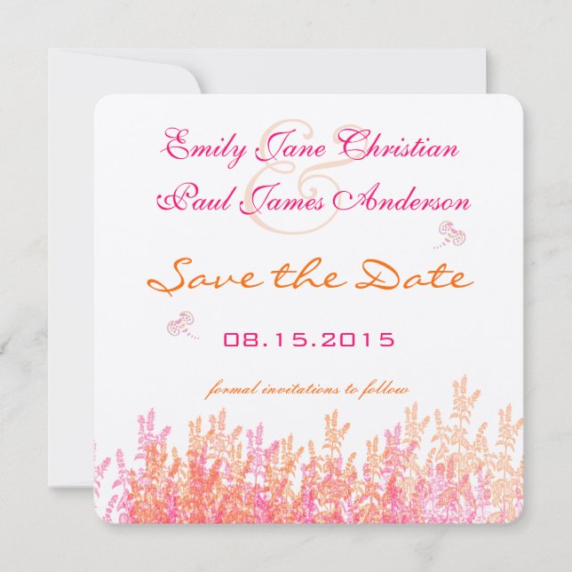 Coral & Pink Wild Blume Bee Wedding Save the Date (Vorderseite)