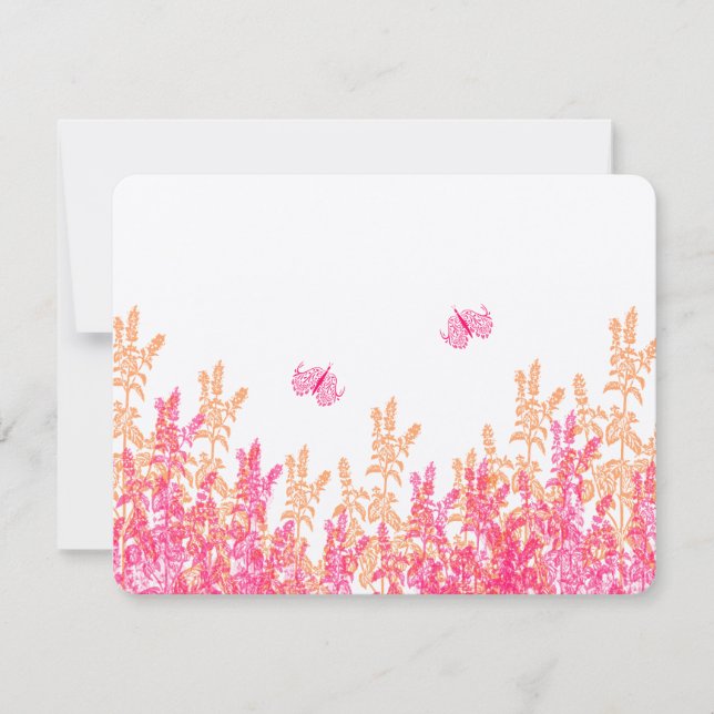 Coral & Pink Wildblume Butterfly Wedding RSVP (Vorderseite)