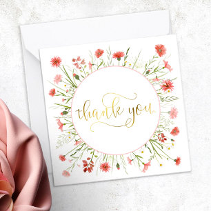 Coral Pink Wildblume Gold Script Vielen Dank Mitteilungskarte