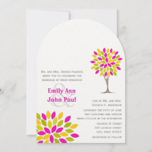 Coral Pink Yellow Green Blume Wedding Einladung