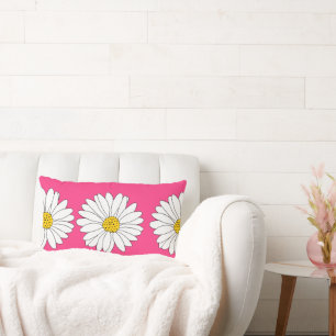 Coral Pink Yellow White Daisy Muster Lendenkissen