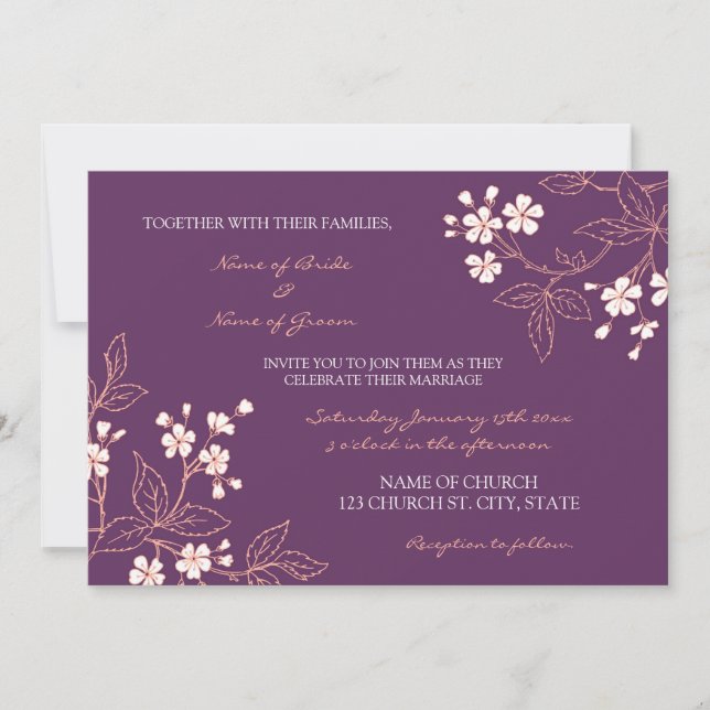 Coral Plum Floral Wedding Cards Einladung (Vorderseite)
