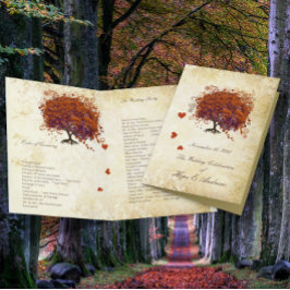 Coral Plum Heart Leaf Tree Gold Wedding Program