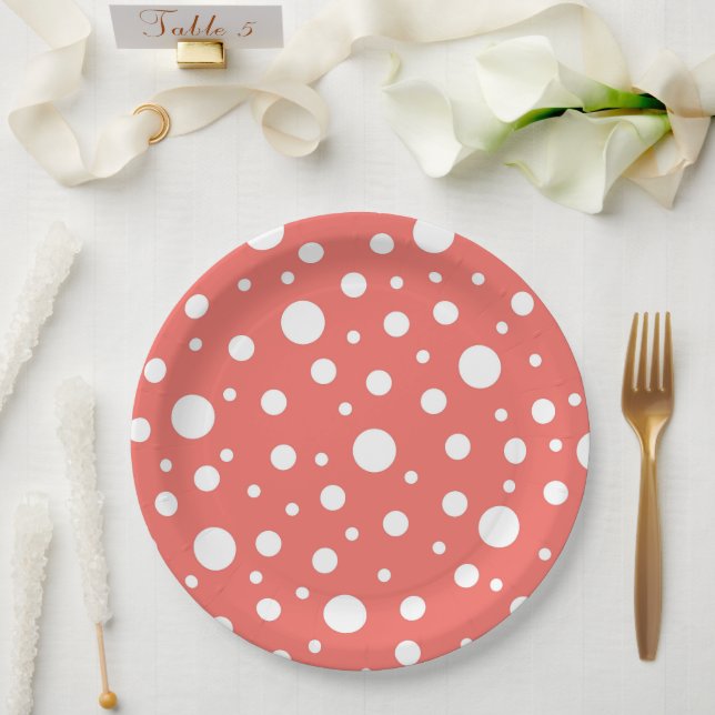 Coral Polka Dot Pappteller (Hochzeit)