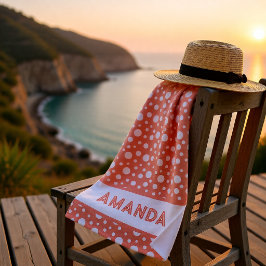 Coral Polka Dot Patterns - custon name Strandtuch