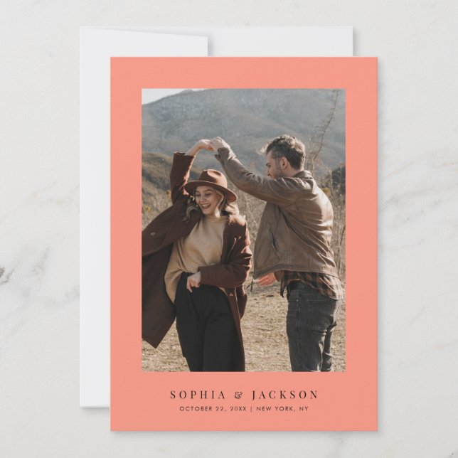 Coral Pop Moderne Hochzeit des Fotos Save The Date (Vorderseite)