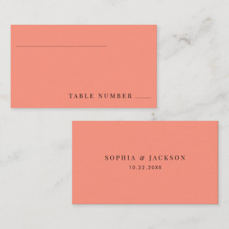 Coral Pop Moderne Minimalistische Wohnung Hochzeit Platzkarte