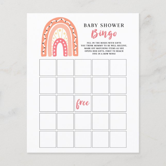Coral Rainbow Baby Shower Bingo Game (Vorderseite)