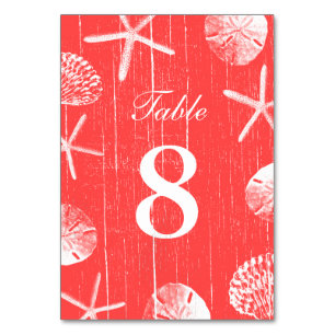 Coral Red Beach Theme Seashells Tischnummern