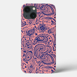 Coral Red & Blue Vintag Floral Paisley Muster Case-Mate iPhone Hülle