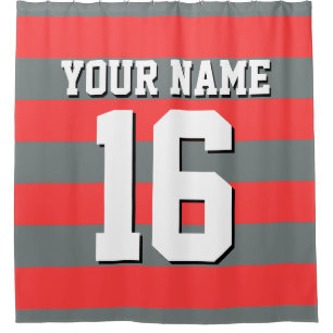 Coral Red Charcoal Sports Jersey Preppy Strip Duschvorhang