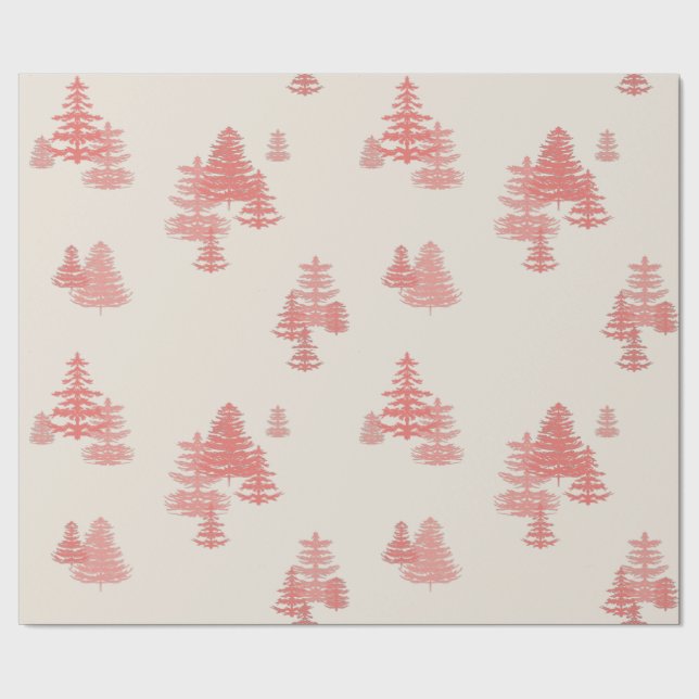 Coral Red Evergreen Stand Wrapping Paper Geschenkpapier (Saum)