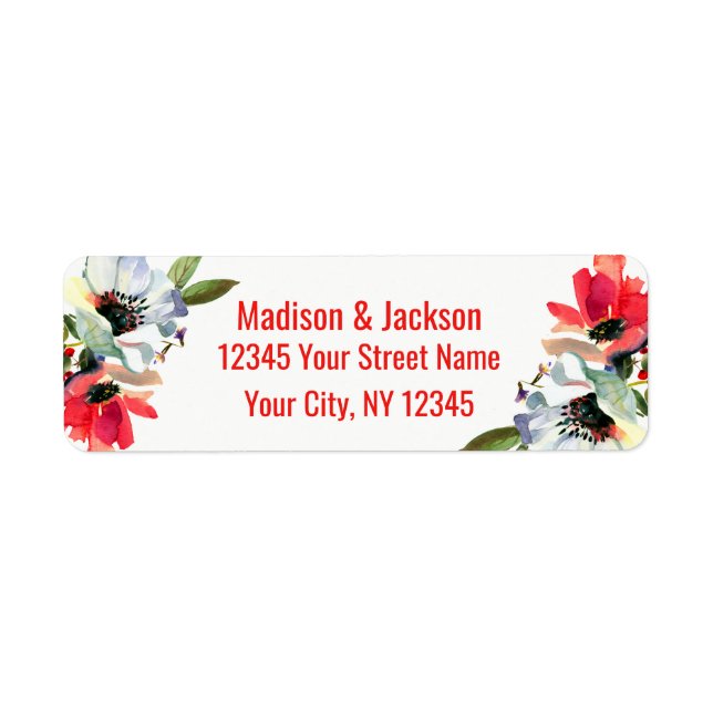 Coral Red Floral Wedding Couple Rücksendeadresse (Vorne)