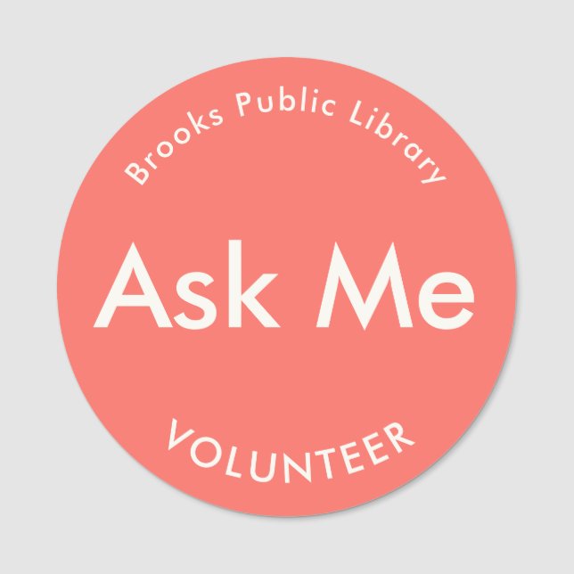 Coral Red Fragte Me Buttons für Freiwillige Magnet Namensschild (Vorderseite)