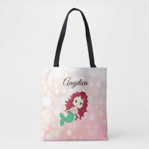 Coral Red Haired Mermaid Personalisiert Tote Bag
