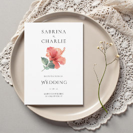 Coral Red Hibiscus Floral Tropical Wedding Einladung