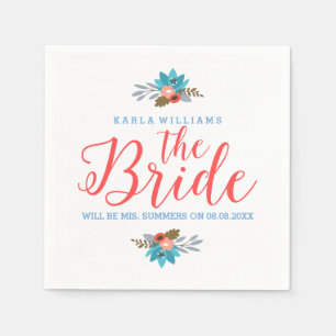 Coral Red Modern Text - The Bridge & Blue Blumen Serviette
