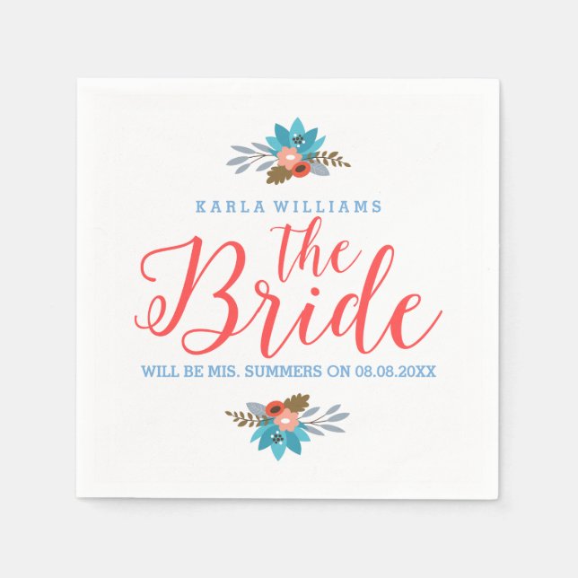 Coral Red Modern Text - The Bridge & Blue Blumen Serviette (Vorderseite)