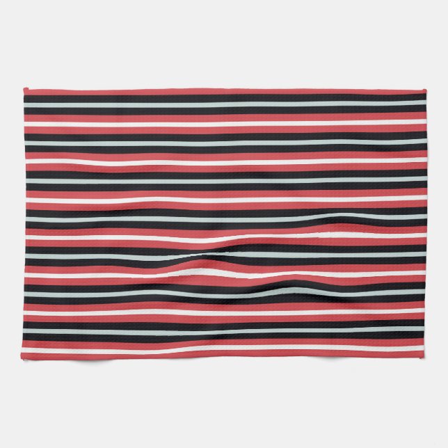 Coral Red Navy Blue White Stripes Geschirrtuch (Horizontal)