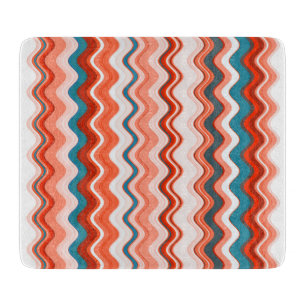 Coral Red Navy Blue White Stripes Schneidebrett