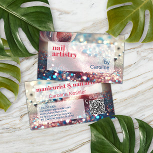 Coral Red Pink Aqua Dark Blue Glitzer Nail Polnisc Visitenkarte