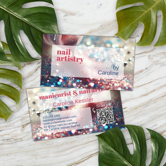 Coral Red Pink Aqua Dark Blue Glitzer Nail Polnisc Visitenkarte (Von Creator hochgeladen)
