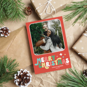 Coral Red Retro Groovy Frohe Weihnachten