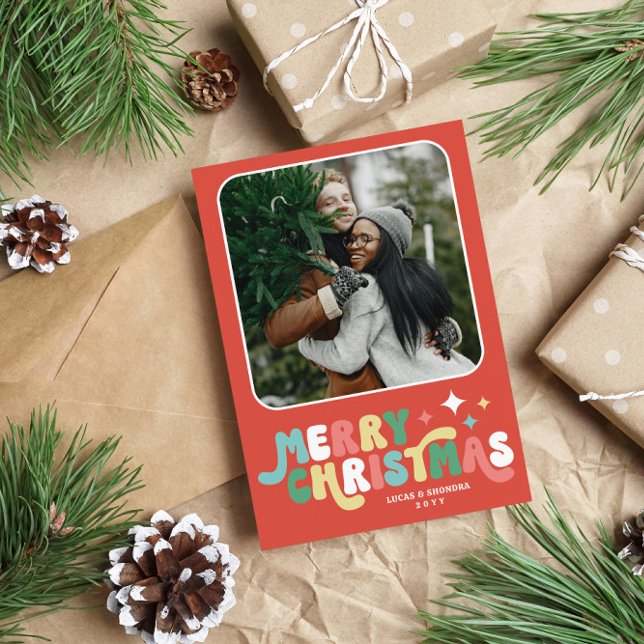 Coral Red Retro Groovy Frohe Weihnachten (Von Creator hochgeladen)