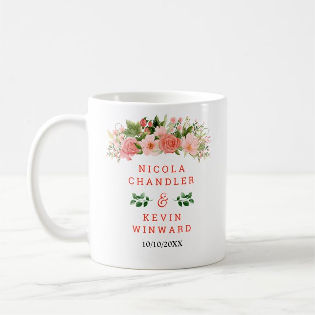Coral Red Roses with Foliage Wedding Kaffeetasse (Links)