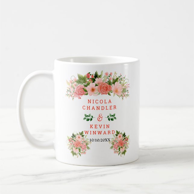 Coral Red Roses with Foliage Wedding Kaffeetasse (Links)