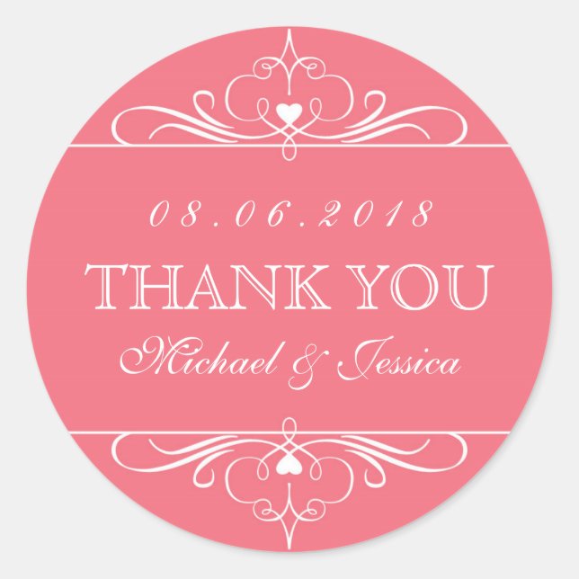 Coral Red Swirl Blues Ornament Wedding Sticker (Vorderseite)