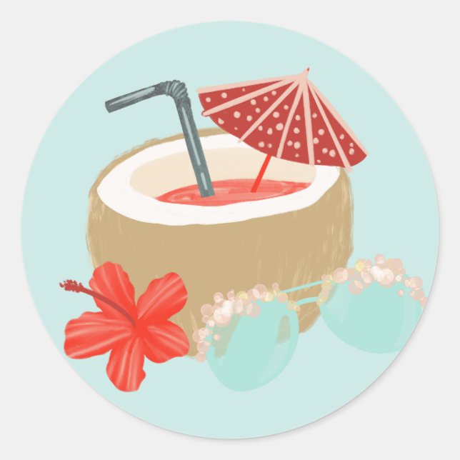 Coral Red und Mint Coconut trinken und Sonnenbrill Runder Aufkleber (Vorderseite)
