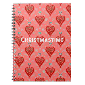 Coral Red Vintage Weihnachtsherz ornaThrow Kissen Notizblock