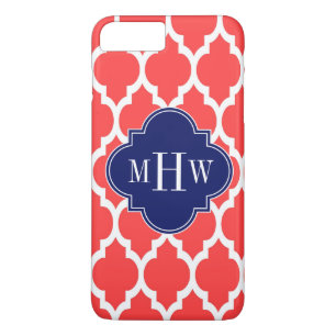 Coral Red Whart Marokkaner #4 Navy Name Monogram iPhone 8 Plus/7 Plus Hülle