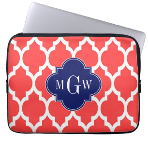 Coral Red Whart Marokkaner #4 Navy Name Monogram Laptopschutzhülle