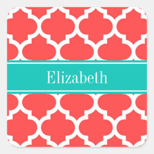Coral Red Whart marokkanische #5 Monogram Aquamari Quadratischer Aufkleber