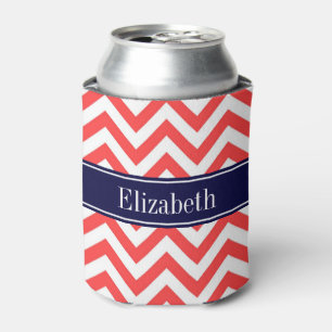 Coral Red White LG Chevron Navy Blue Name Monogram Dosenkühler
