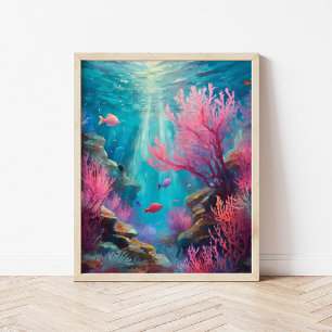 Coral Reef Abstrakt Ocean Moderne Kunst Poster
