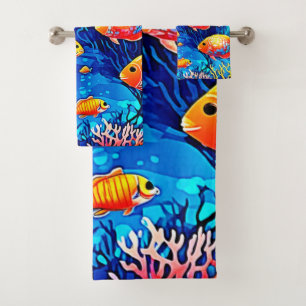 Coral Reef Fish Art Badhandtuch Set