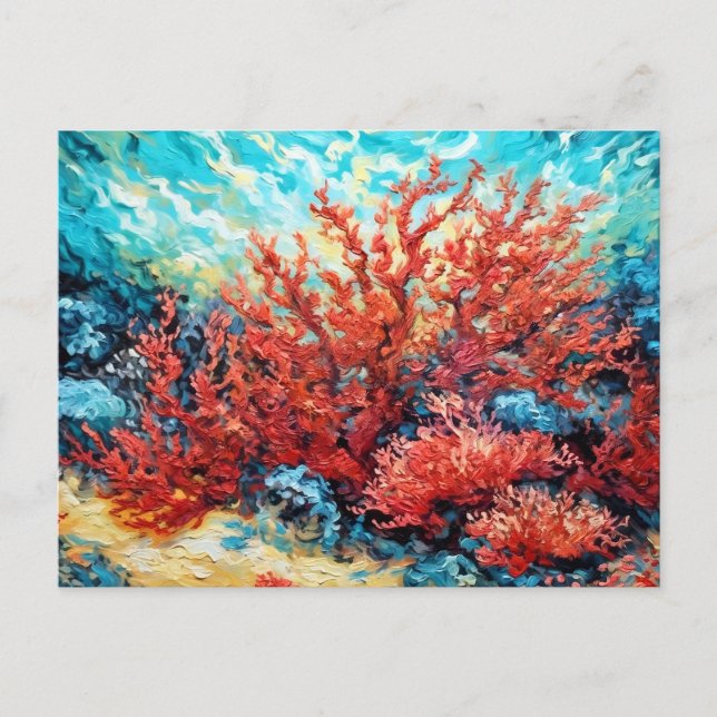 Coral Reef in Swirling Underwater Oil Painting Postkarte (Vorderseite)