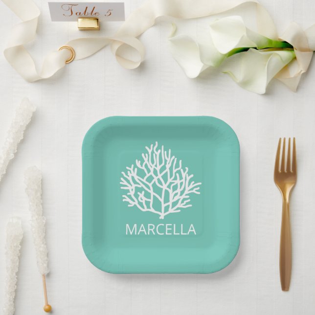 Coral Reef Individuelle Name Summer Beach Pappteller (Hochzeit)