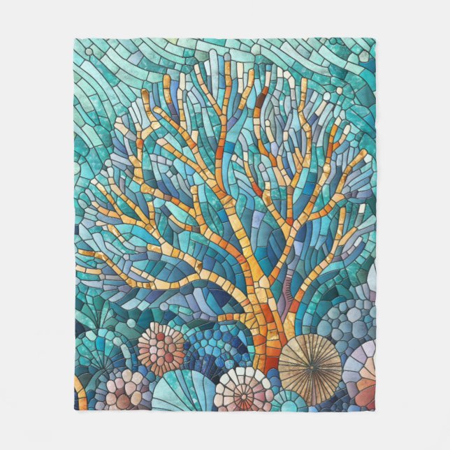 Coral Reef Mosaik Art Fleecedecke (Vorderseite)