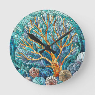 Coral Reef Mosaik Art Runde Wanduhr