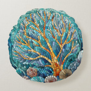 Coral Reef Mosaik Art Rundes Kissen