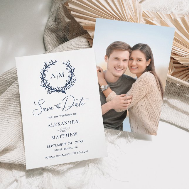 Coral Reef Navy Blue Nautical Beach Hochzeit Save The Date (Von Creator hochgeladen)